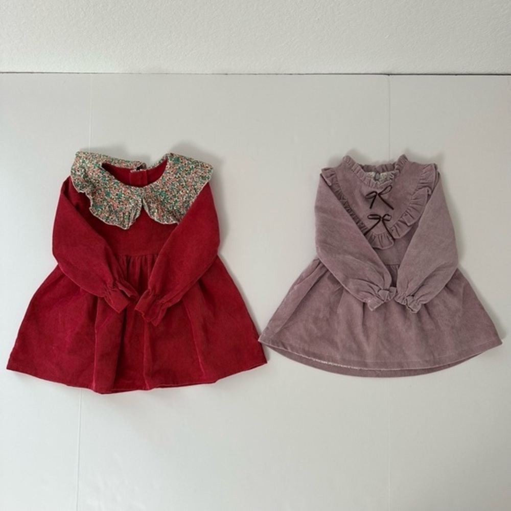 Red and Purple Baby Girl Corduroy Style Long Sleeve Dress Set